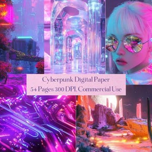 Cyberpunk Backgrounds Digital Paper, Scrapbook Pages, Backgrounds for Collage, Art Journaling, Japanese, Anime, Gamer, Graffiti, Cityscapes