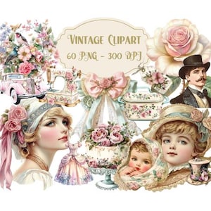 Vintage Clipart Bundle: Antique Ephemera for Scrapbooking (Digital Download)