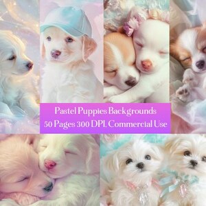 Pastel Puppies Digital Paper: 50 PNGs for Scrapbooking (Commercial Use Allowed)