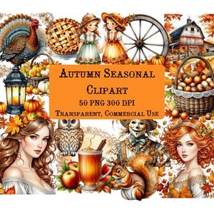 Autumn Watercolor Clipart Bundle: Pumpkins, Halloween, Fall Scenery (Digital Download)