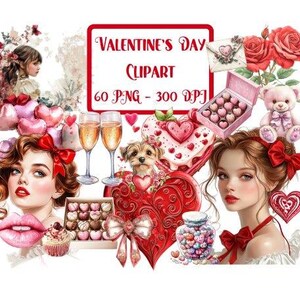 Dia dos Namorados Clipart - Amor, Romance, Romântico, Corações para Colagem, Scrapbooking, Diários de Lixo, Criação de Cartões, Planejadores, Artesanato em Papel