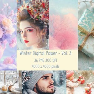 Winter Wonderland Digital Paper: Snowy Christmas Themes (PNG Download)