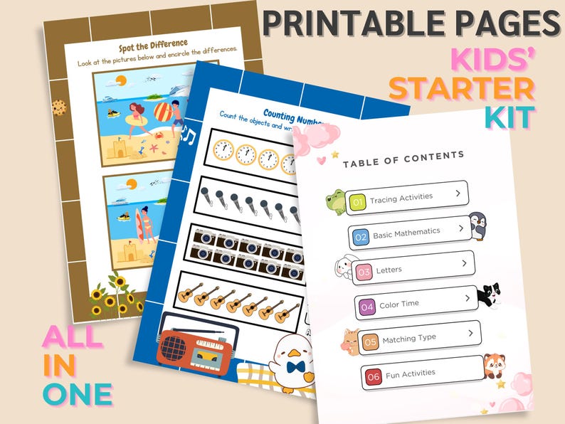 Spoting Math Sheet Kindergarten Learning Template Busy Books for Kids 55 Pages Printable ...