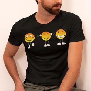 Camiseta unisex Smiley 3 Monkeys, emojis divertidos, algodón orgánico, camiseta con frases, motivo divertido, regalo para hombre y mujer, camiseta sostenible.