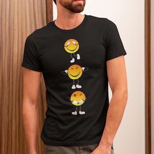 T-shirt unisex Smiley 3 Monkeys, Emoji divertenti, cotone biologico, maglietta con detti, motivo divertente, regalo per uomo e donna, maglietta sostenibile