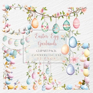 Easter Egg Border Frame Clip Art, Hanging Garland Clipart, Easter Eggs and Flower Images, Pastel Easter Png, Easter Invitation, Easter Craft