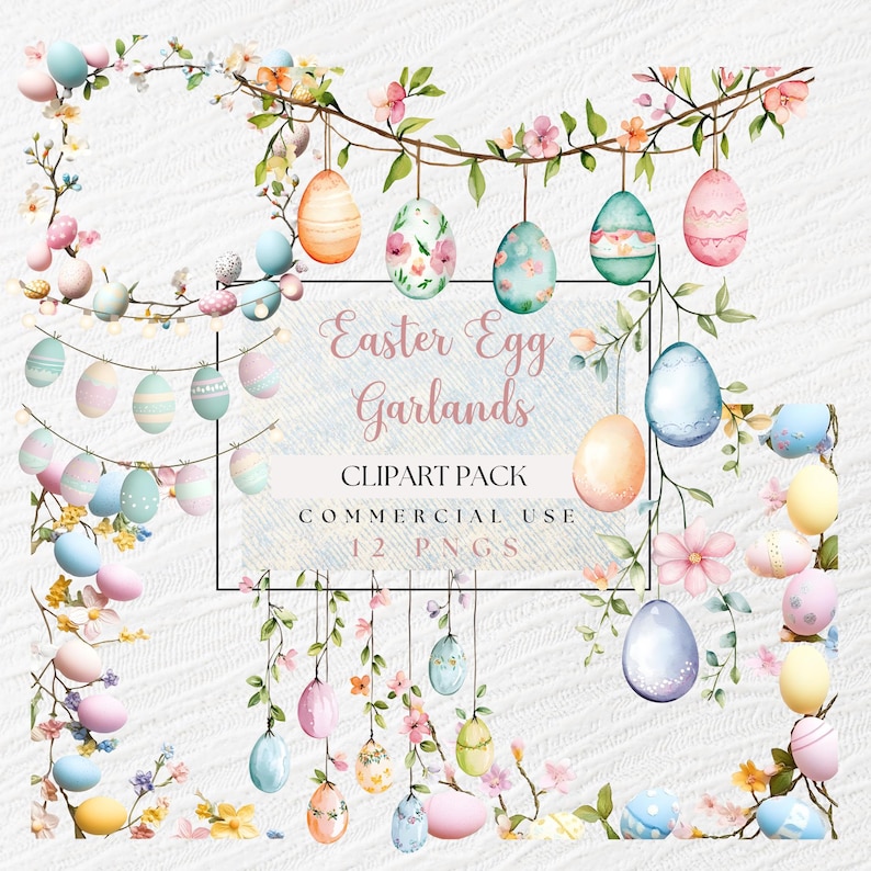 Easter Egg Border Frame Clip Art, Hanging Garland Clipart, Easter Eggs and Flower Images, Pastel Easter Png, Easter Invitation, Easter Craft, Easter Decoration, Wedding Invite, Card Making, Junk Journal