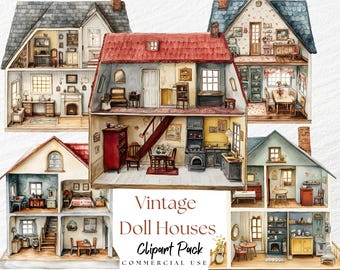 Doll House Clipart, Vintage Paper Doll House Clip Art Bundle, Furniture, Collectable, Printable Christmas, Art House Whimsy Png, Scrapbook