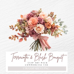 Terrakotta und Blush Hochzeit Bouquet Clipart, rosa Pfirsich Rosen, Herbst Frühling Blumen Bilder, Herbst Blumen, Boho Braut Clip Art, Aquarell