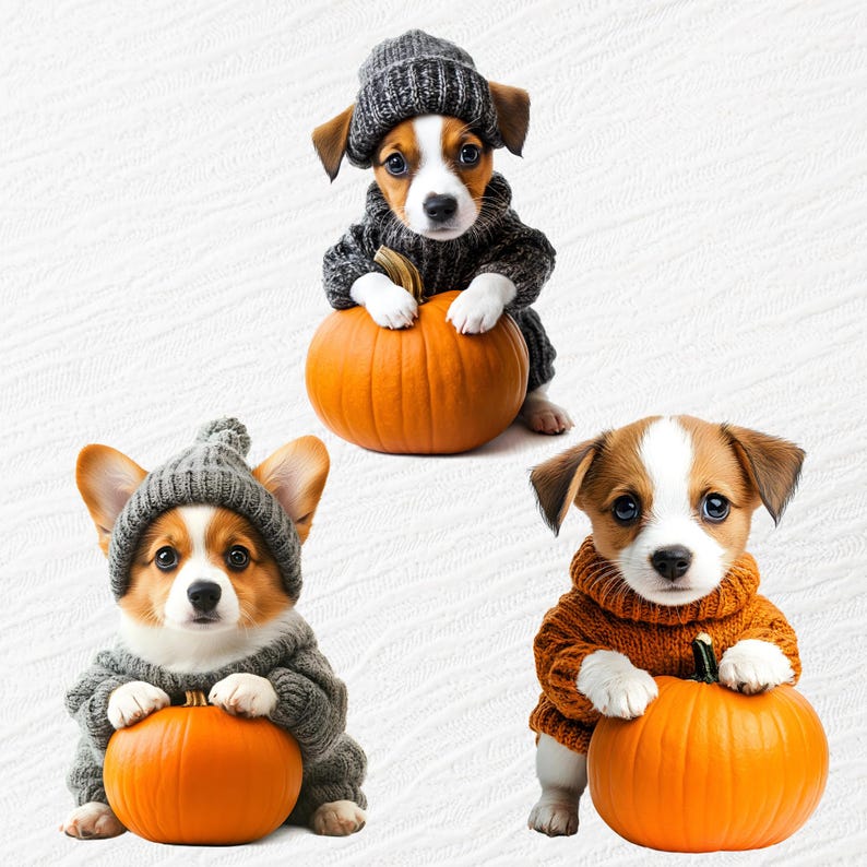Dog Puppy Pumpkin Clipart, Cute Fall Dog PNG, Cute Dogs in Clothes Clip ...