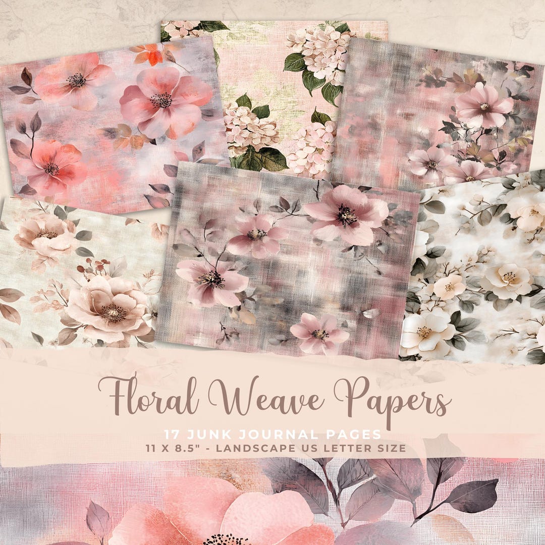 Blush Pink Floral Digital Papers, 17 - 11x8.5