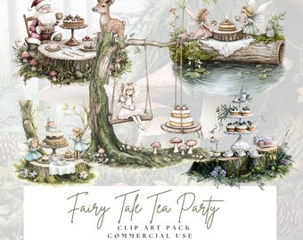 Christmas Tea Party Clipart, Forest Fairy Clip Art, Woodland Fairy Xmas Clipart, Fantasy Clipart, Scrap Booking, Card Making, Junk Journals