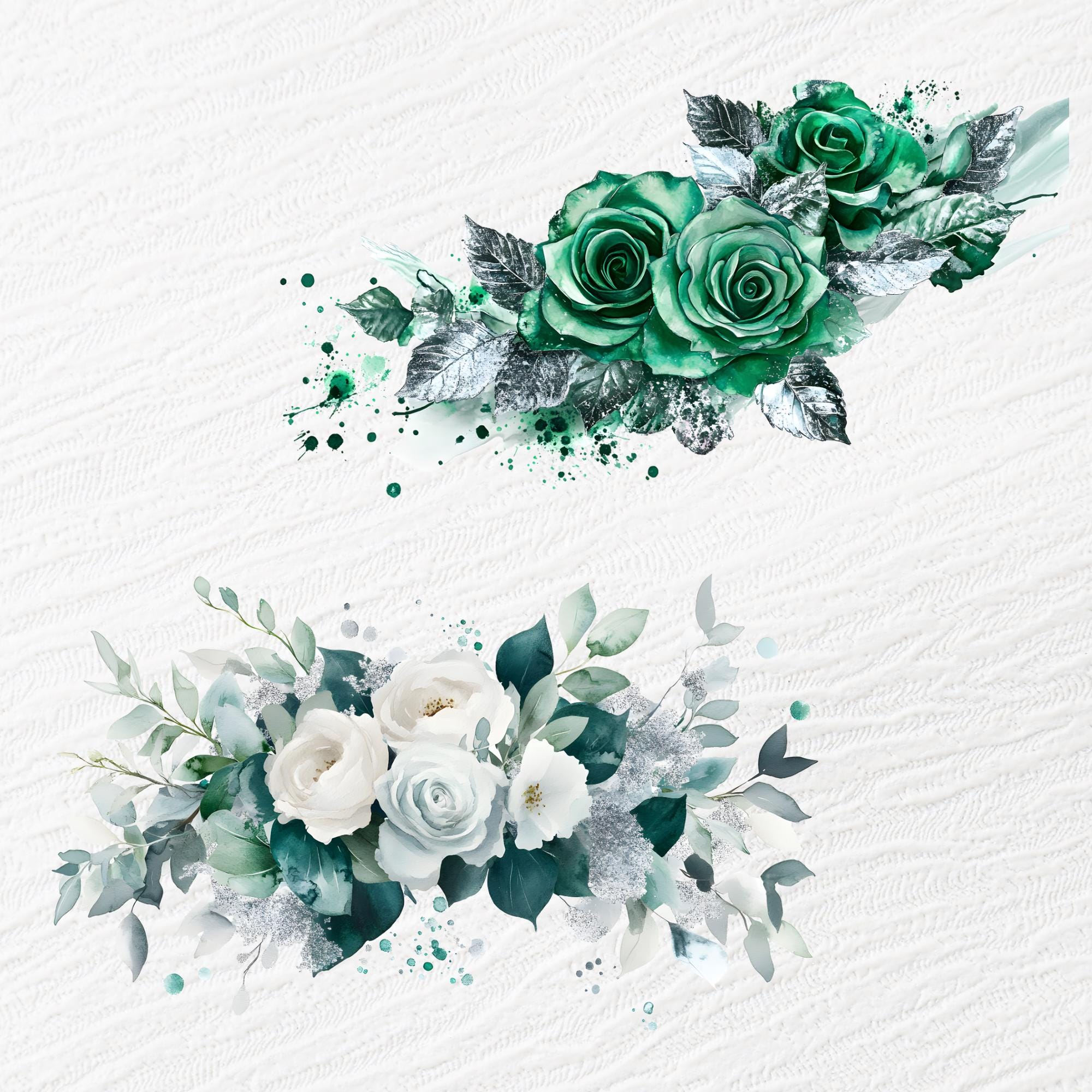 Emerald Green and Silver Floral Clipart, Emerald Roses Png, Borders ...