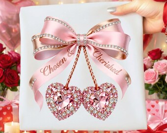 Christian Cherry Rhinestone PNG, Cherry Glitter Valentine Design, Vday Cherry PNG, Christian Valentine  Shirt Design, Christian Coquette PNG