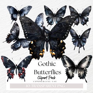 Gothic Schmetterlinge Clipart, Aquarell schwarzer Turmalin Schmetterling, Halloween Clipart PNG, Himmlische Motte, dunkler Winter Schmetterling PNG, Fantasie