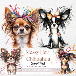 Chihuahua de pelo largo PNG, Las mejores cosas de la vida te arruinan el cabello PNG, Clipart de perros locos, Acuarela, Diseño de sublimación de camisetas, Mamá desordenada Png