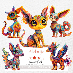 Alebrijes Clipart, Alebrijes Tiere, mexikanische Volkskunst, wunderliche Tiere, Spirit Guide Clipart, digitaler Download, Sublimation, Kartenbilder