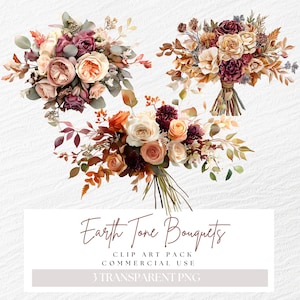 Erdfarbener Hochzeitsstrauß Clipart, Orange Rose Bilder, Herbst Blumen, Frühling Sommer Blumen Png, Herbst Blumen, Boho Clip Art, Aquarell