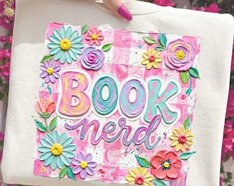 Buch Nerd Retro Blumen PNG, Buchliebhaber Pinselstrich Sommer T-Shirt Design, Bücherwurm Blume Png, Pinselstrich Farbe Png, Sublimationsdesign