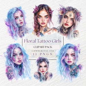 Princesa Tatuada Clipart, Tatuagem Pastel de Florista, Clipart de Tatuagem Floral, Penteado Lindo Rosa Roxo, Tatuagem de Princesa PNG, Pintura Facial