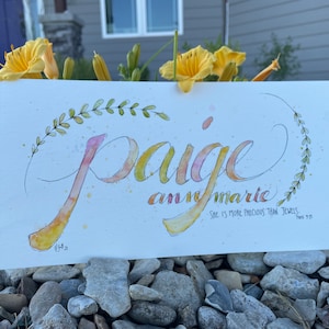 Watercolor Baby Name Nursery Art - girl/flowery