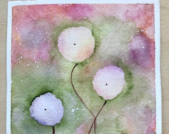 original art,dandelions,nature, flower, watercolors