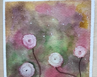 Original art, watercolors, dandelions, Christmas, gift