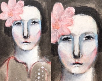 original, expressive art, intuitive,handcrafted,christmas,gift,friends,flowers,woman, portrait, stylized