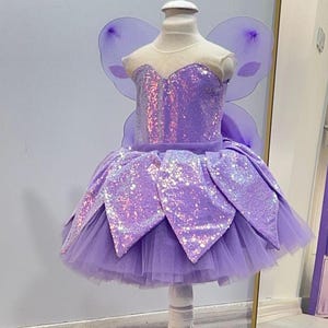 Purple Tinkerbell Fairy Costume Dress Girls– Sparkly Tutu Dress with Wings– Toddler Birthday Halloween Outfit– Princess Flower Girl Dress