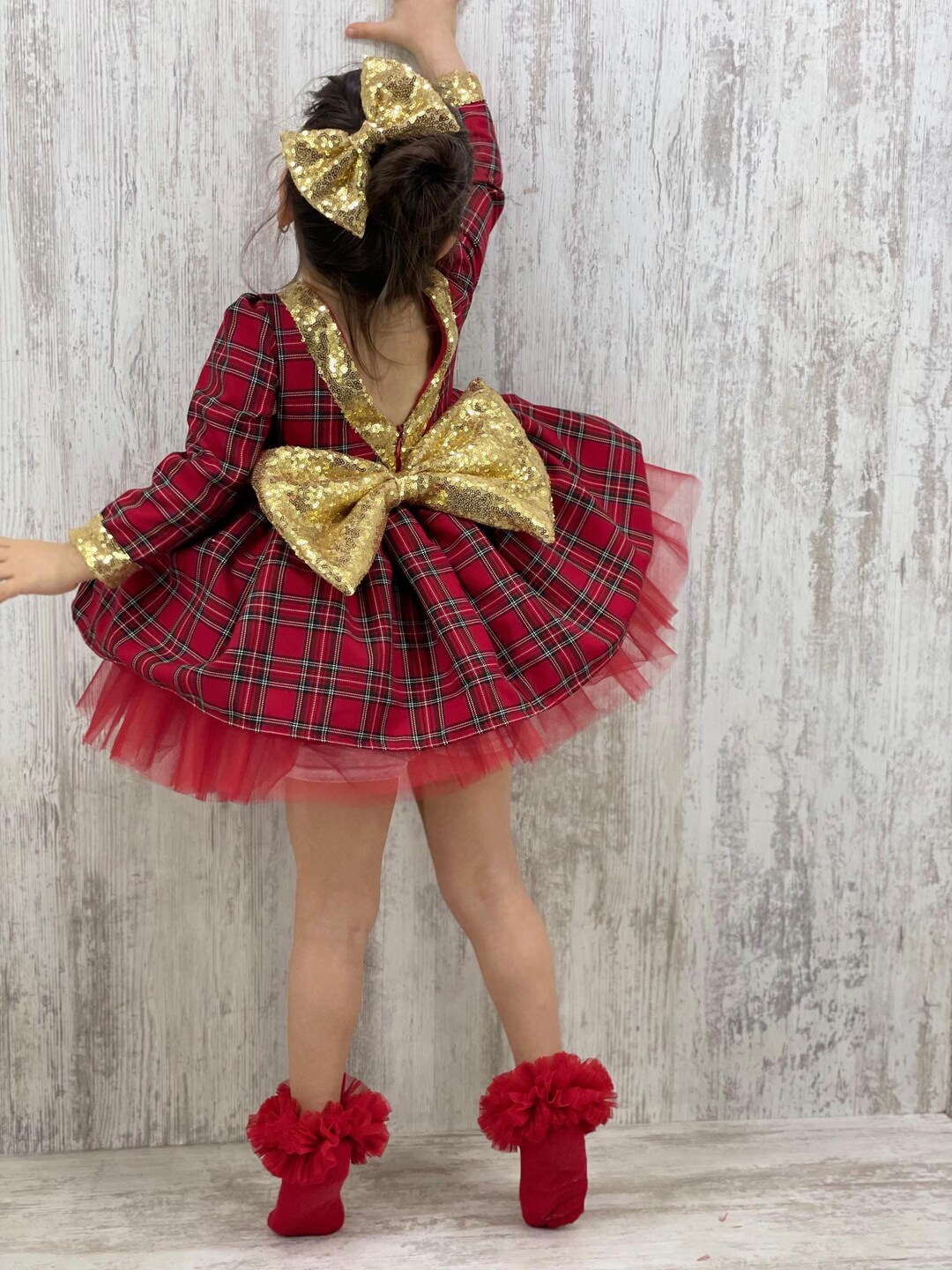 Christmas Red Tartan Plaid Mommy & Me Dress - Girl's