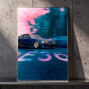 BMW E36 Neon Car Print | 90s Car Culture Wall Art
