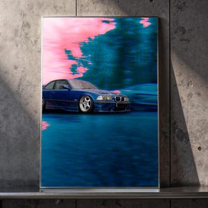 BMW E36 Neon Car Print | 90s Car Culture Wall Art