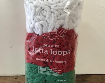Holiday potholder Pro loops green red white 10 inch loom Christmas colors all cotton