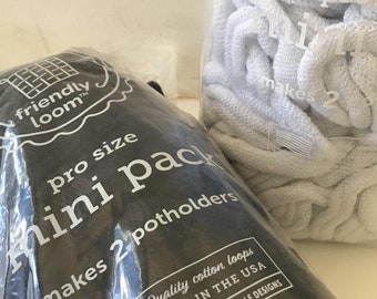 Mini pack potholder Pro loops 2 potholders for  10 inch loom black or white all cotton loops weaving potholders