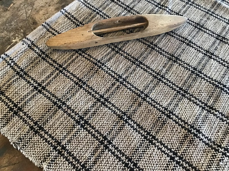 Black Tan double stripe check wool cotton table runner hand woven cloth different sizes rustic