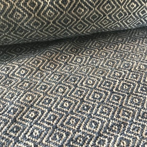 Indigo dyed hand woven 8 yds plus diamond pattern cotton chenille 36 inches wide upholstery fabric  natural no chemicals