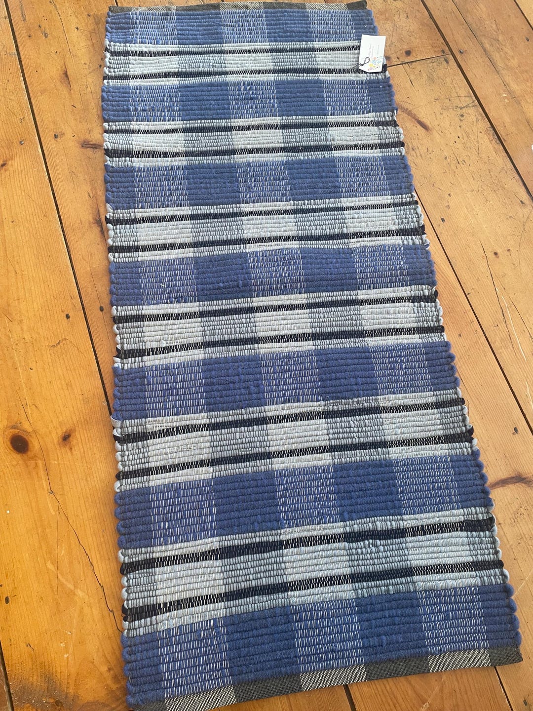 Wool Strips Flat Weave Plaid Scatter Rug Periwinkle Gray Black - Etsy