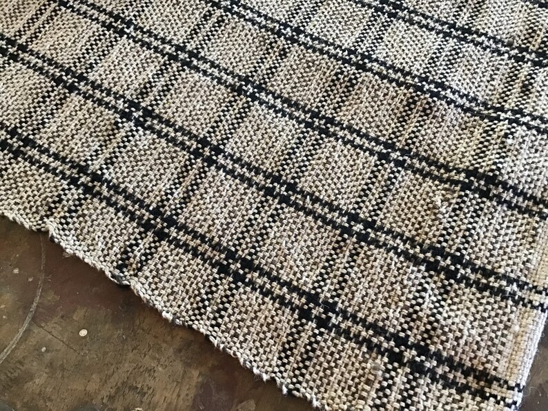 Black Tan double stripe check wool cotton table runner hand woven cloth different sizes rustic