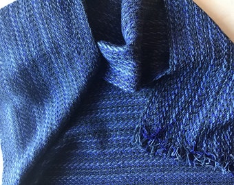 Blue scarf shawl hand woven wool