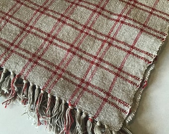 Check red rust grey wool cotton different sizes rustic primitive woven table cloth