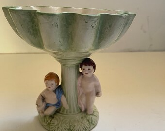 Candy dish bowl of cherries cherubs ceramic vintage 6.5 x 6 x 3