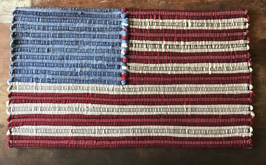 Flag Rags Ragghed American Flag Rag Rug Wall Hanging: Recycled Jeans Folk Art (14 X 25 ...