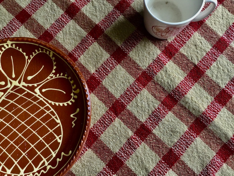 Wool Red Rust Tan Cotton Throw Cloth Square Cloth Table Cloth Rustic