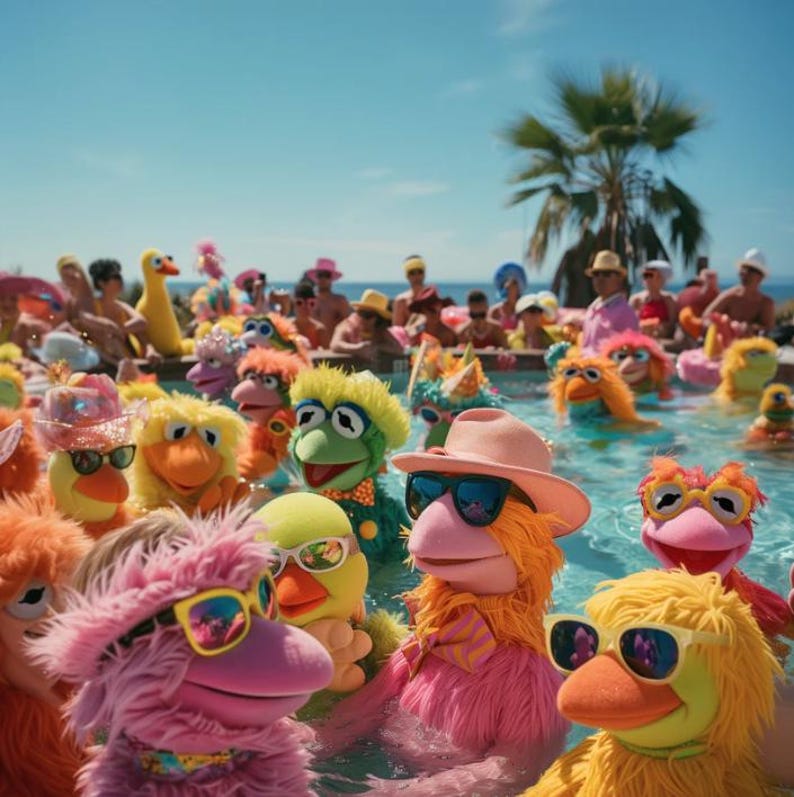 Pool Party Funny Colorful Stuffed Animals in a Sunny Pool Etsy