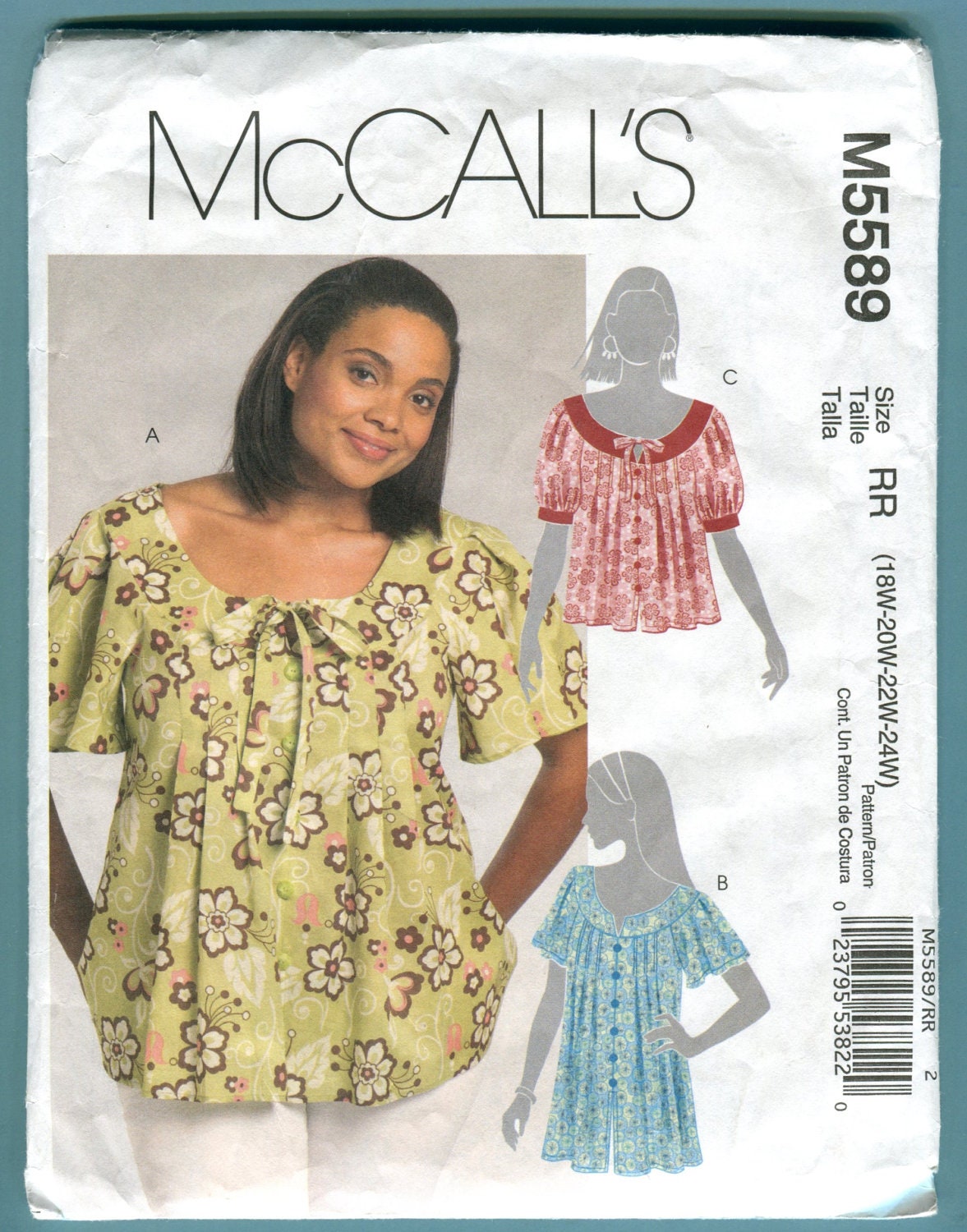 McCalls 5589 Top Peasant Blouse Sewing Pattern View C only Etsy