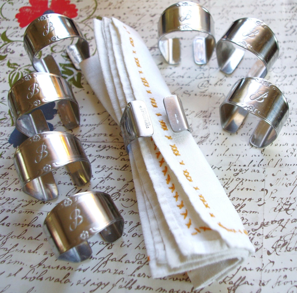 Vintage Stainless Napkin Rings CustomCraft Korea B Monogram Etsy