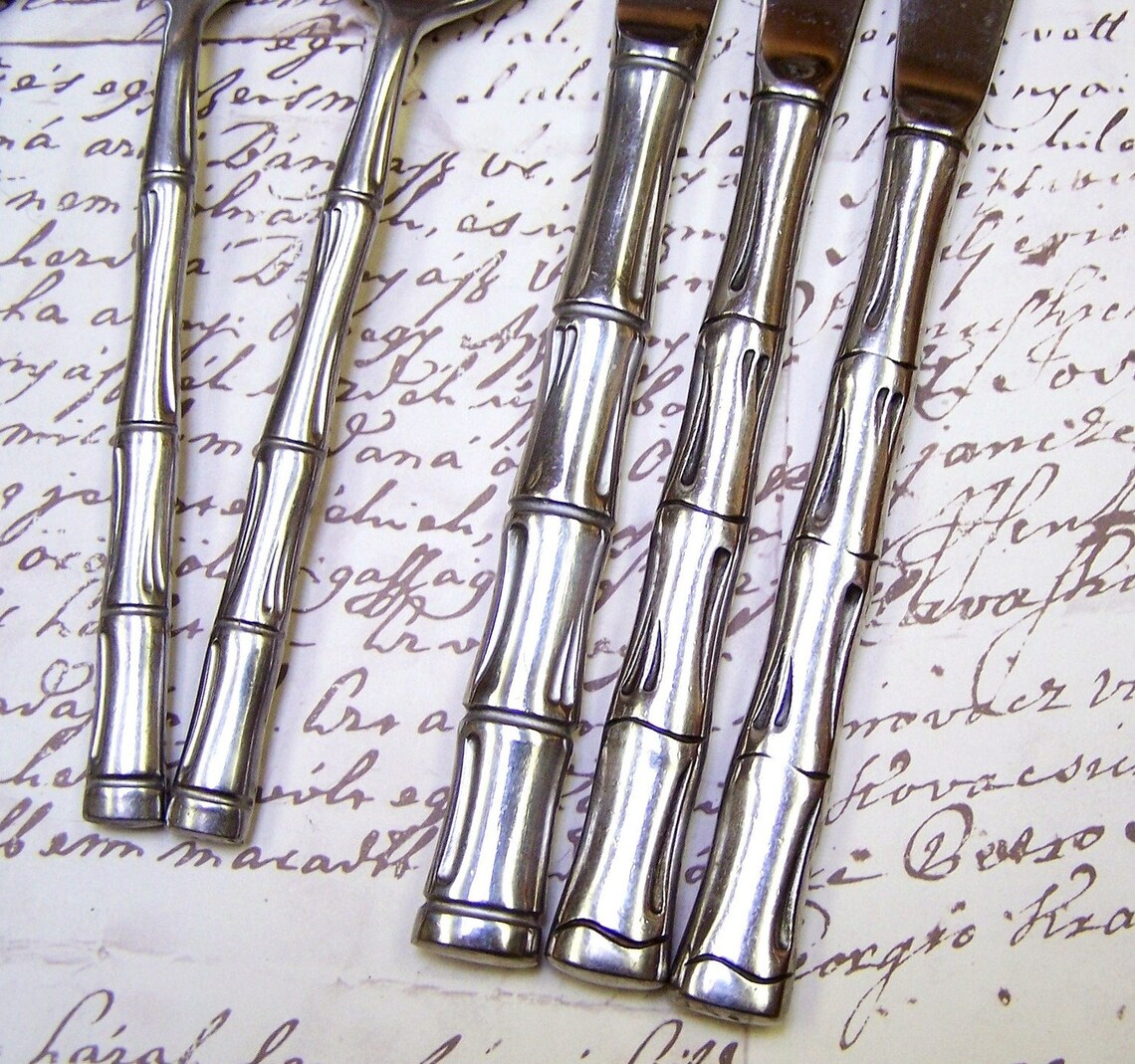 Bamboo Stainless Flatware Set of 10 Japan Korea Etsy
