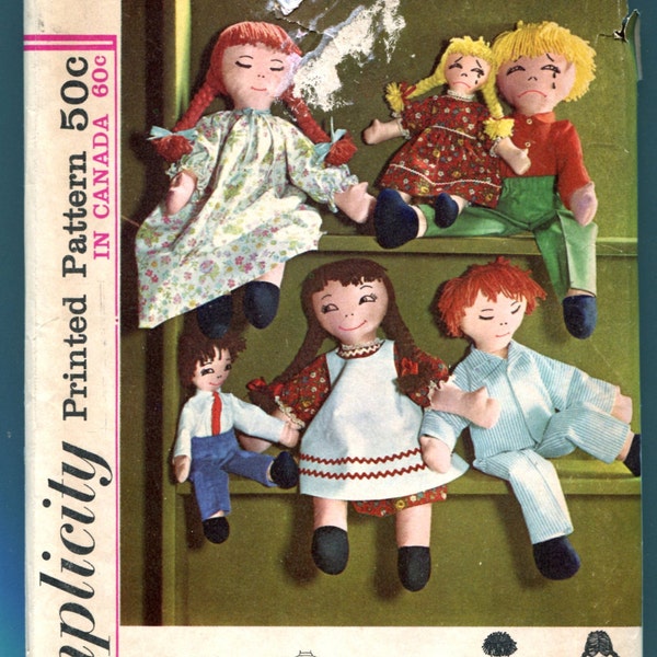 Simplicity 5714 Boy Girl Rag Doll and Doll Clothes Pattern Vintage 60s Sewing Pattern UNCUT