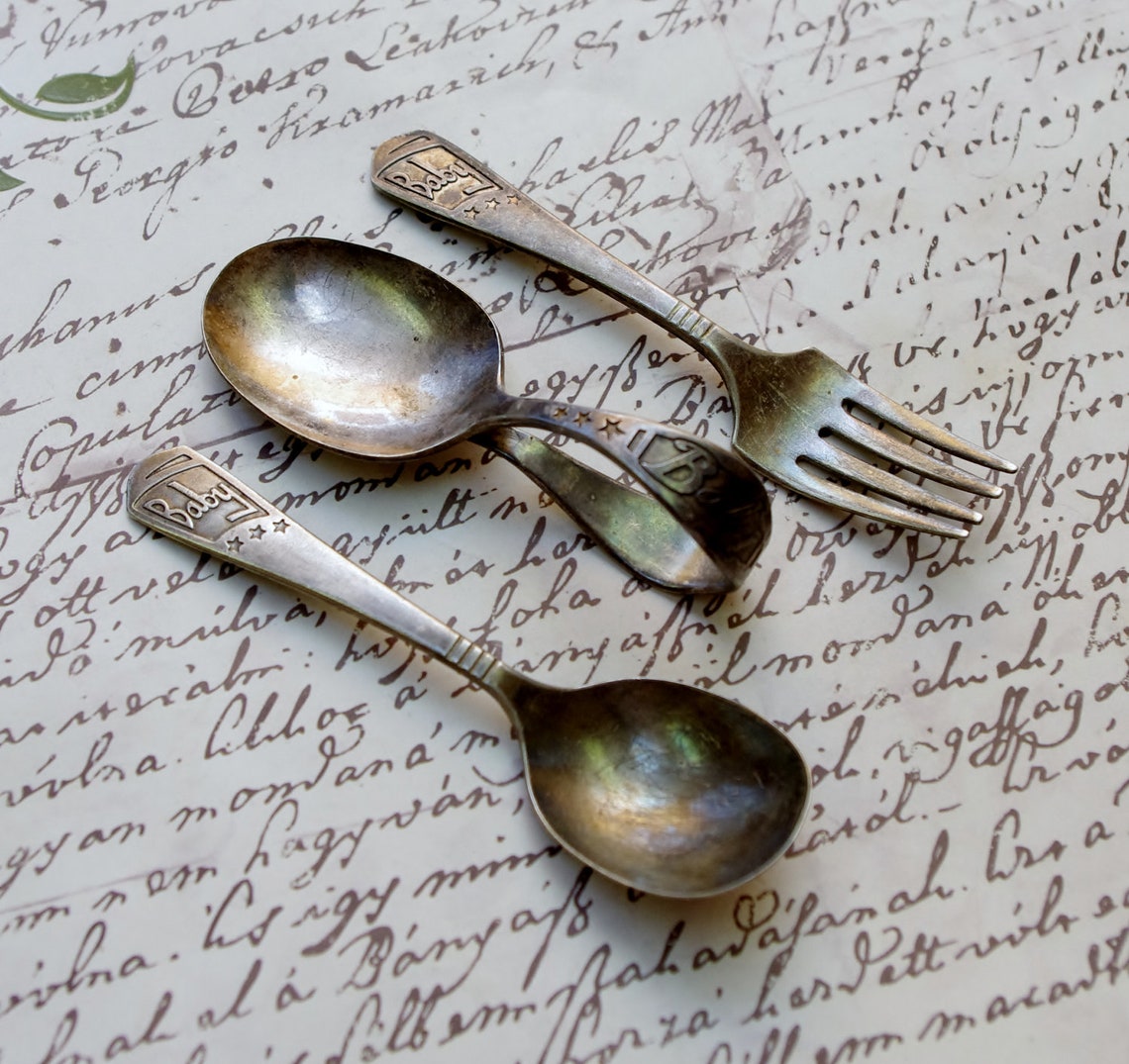 Vintage Imperial Silver Plate Baby Fork Spoon and Curved Etsy