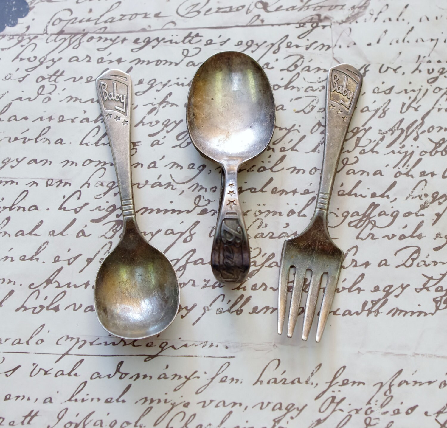 Vintage Imperial Silver Plate Baby Fork Spoon and Curved Etsy